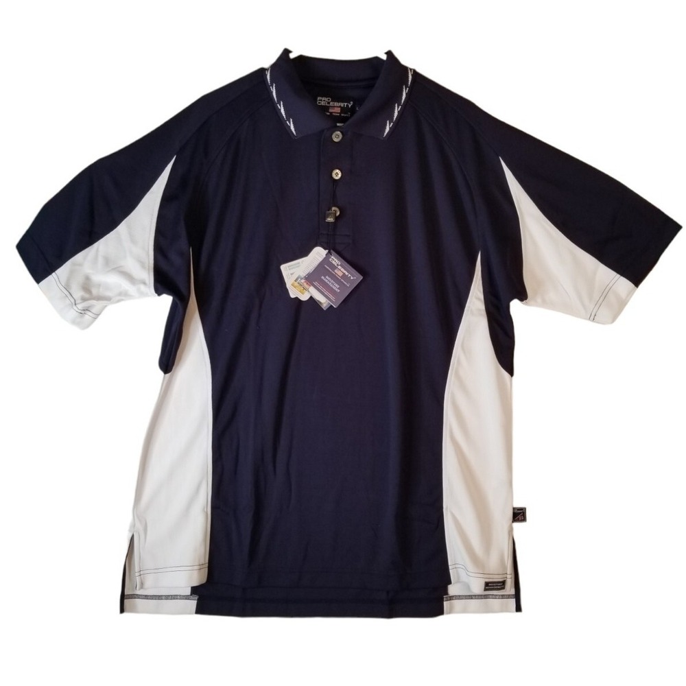 Pro Celebrity Polo shirt Men's Size Large actual XXL White & Blue NWT